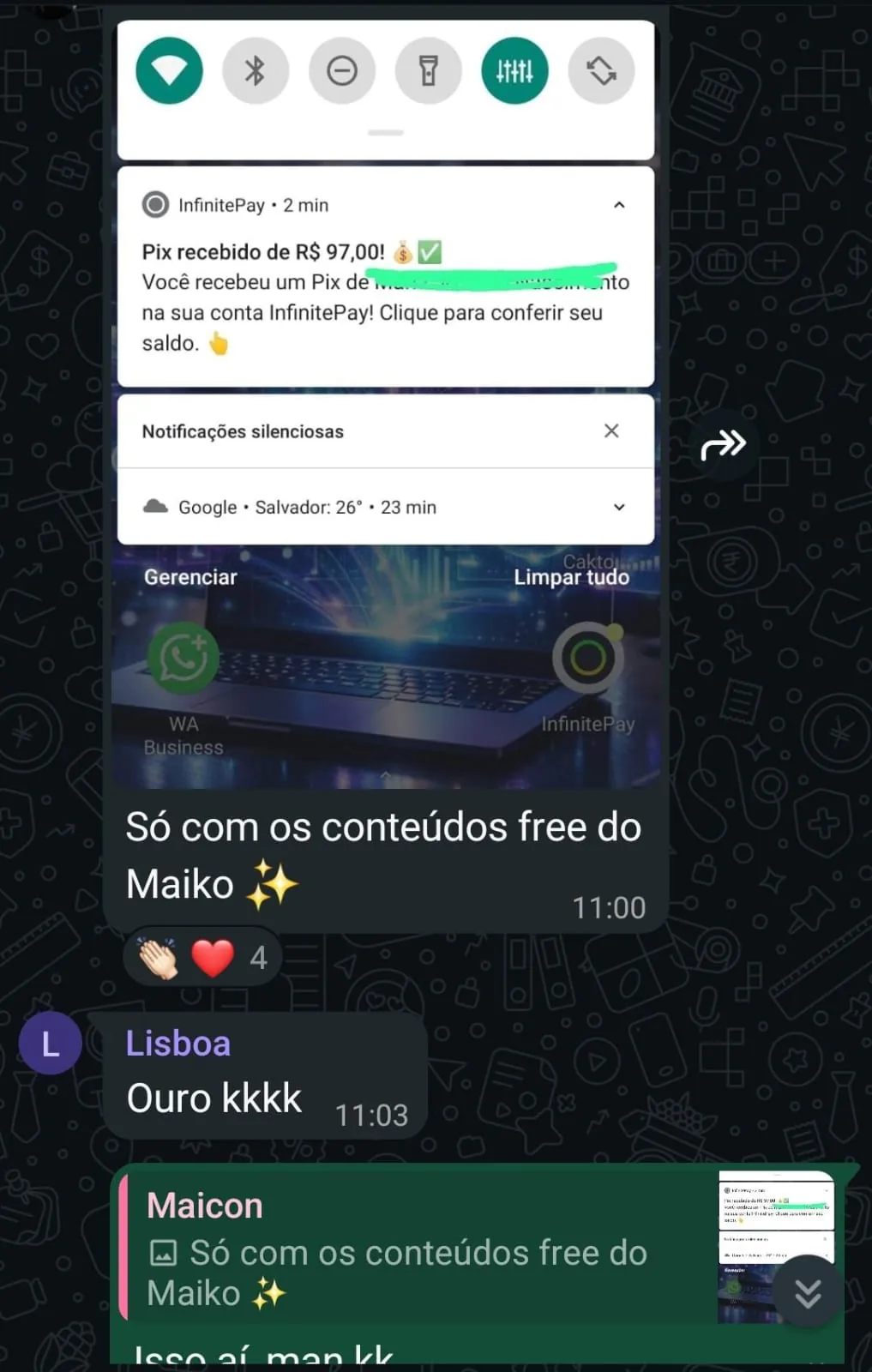 Depoimento de aluno — Pix recebido aplicando o método