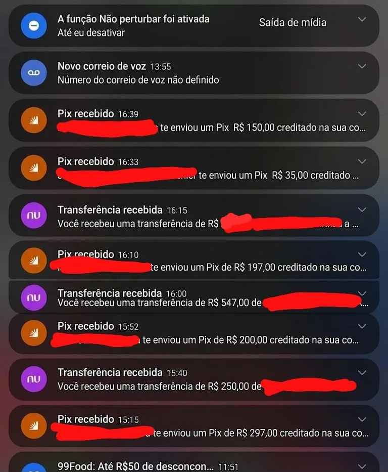 Registro de Pix recebidos