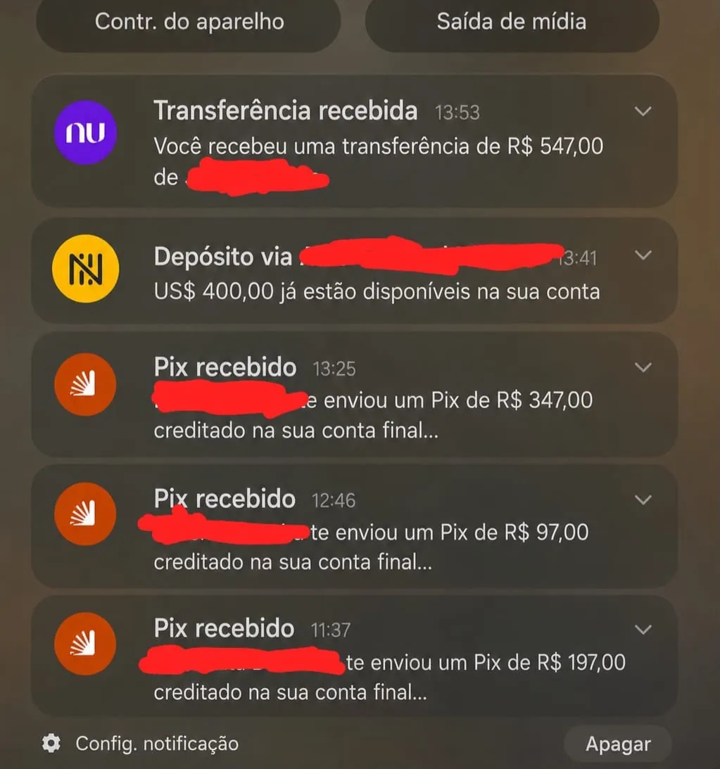 Registro de depósitos em dólar