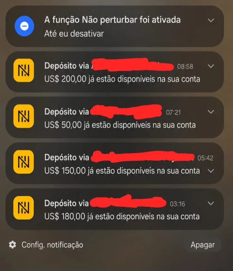 Registro combinado de transferências e depósitos