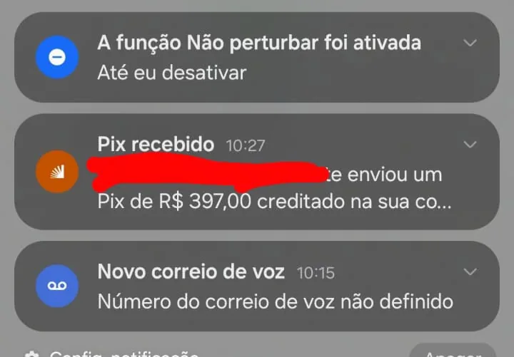 Registro de transferências recebidas
